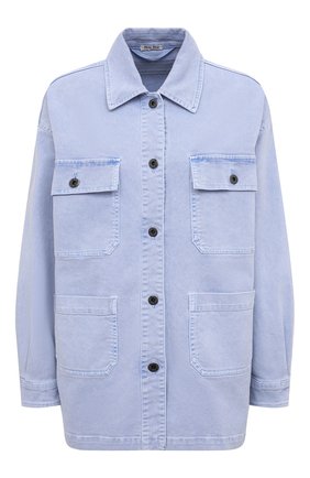 Женска я джинсовая куртка MIU MIU голубого цвета, арт. ML682-EIA-F0013 | Фото 1 (Длина (верхняя одежда): До середины бедра; Рукава: Длинные; Материал внешний: Хлопок, Деним; Стили: Кэжуэл; Кросс-КТ: Деним, Куртка)