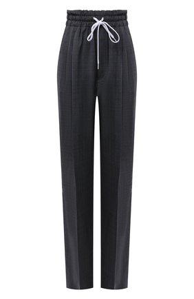 Женские шерстяные брюки MIU MIU серого цвета, арт. MP1514-1Z3R-F0308 | Фото 1 (Материал внешний: Шерсть; Длина (брюки, джинсы): Удлиненные; Стили: Кэжуэл; Женское Кросс-КТ: Брюки-одежда; Силуэт Ж (брюки и джинсы): Широкие)