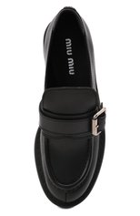 Женские кожаные лоферы MIU MIU черного цвета, арт. 5D609D-3AQP-F0002-055 | Фото 5 (Подошва: Платформа; Каблук высота: Низкий; Каблук тип: Устойчивый)