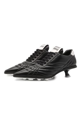 Женские кожаные туфли MIU MIU черного цвета, арт. 5E521D-3F1F-F0002-055 | Фото 1 (Подошва: Плоская; Каблук высота: Низкий; Каблук тип: Kitten heel; Материал внешний: Кожа)