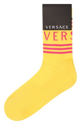 Женские хлопковые носки VERSACE желтого цвета по цене 6810 руб., арт. 1001541/1A01194 | Фото 1 Женские хлопковые носки VERSACE желтого цвета, арт. 1001541/1A01194 | Фото 1 (Материал внешний: Хлопок)