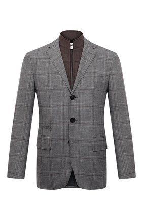 Мужской шерстяной пиджак CORNELIANI серого цвета по цене 129000 руб., арт. 886557-1816405/80 | Фото 1 Мужской шерстяной пиджак CORNELIANI серого цвета, арт. 886557-1816405/80 | Фото 1 (Материал подклада: Купро; Материал внешний: Шерсть; Пиджаки М: Прямой; 1-2-бортные: Однобортные; Случай: Повседневный; Стили: Кэжуэл; Рукава: Длинные; Длина (для топов): Стандартные)