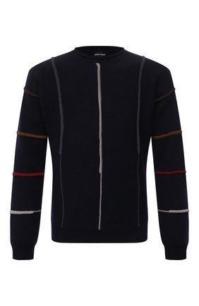 Мужской свитер из шерсти и кашемира GIORGIO ARMANI темно-синего цвета по цене 86050 руб., арт. 6KSM39/SM40Z | Фото 1 Мужской свитер из шерсти и кашемира GIORGIO ARMANI темно-синего цвета, арт. 6KSM39/SM40Z | Фото 1 (Рукава: Длинные; Материал внешний: Шерсть; Длина (для топов): Стандартные; Мужское Кросс-КТ: Свитер-одежда; Принт: С принтом; Стили: Кэжуэл)