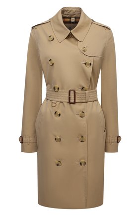 Женский хлопковый тренч kensington BURBERRY бежевого цвета по цене 175000 руб., арт. 8045774 | Фото 1 Женский хлопковый тренч kensington BURBERRY бежевого цвета, арт. 8045774 | Фото 1 (Рукава: Длинные; Длина (верхняя одежда): До колена; Материал внешний: Хлопок; Материал подклада: Хлопок; Стили: Кэжуэл)