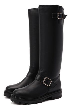 Женские кожаные сапоги biker JIMMY CHOO черного цвета по цене 79950 руб., арт. BIKER II TALL/SQM | Фото 1 Женские кожаные сапоги biker JIMMY CHOO черного цвета, арт. BIKER II TALL/SQM | Фото 1 (Высота голенища: Средние; Материал внутренний: Натуральная кожа; Каблук высота: Низкий; Подошва: Платформа; Каблук тип: Устойчивый)