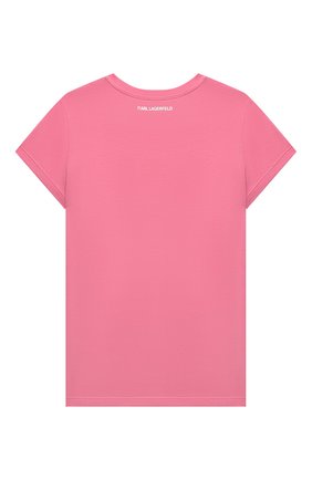 Детская хлопковая футболка KARL LAGERFELD KIDS розового цвета по цене 5270 руб., арт. Z15322 | Фото 2 Детская хлопковая футболка KARL LAGERFELD KIDS розового цвета, арт. Z15322 | Фото 2 (Рукава: Короткие; Материал внешний: Синтетический материал, Хлопок; Девочки Кросс-КТ: футболка-одежда; Ростовка одежда: 9 лет | 134 см, 12 лет | 152 см, 13 - 15 лет | 158 см, 5 лет | 110 см, 7 лет | 122 см)