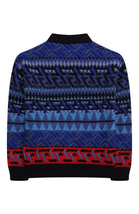 Детский шерстяной свитер VERSACE синего цвета, арт. 1002634/1A01657/4A-6A | Фото 2 (Материал внешний: Шерсть; Рукава: Длинные; Мальчики Кросс-КТ: Свитер-одежда)
