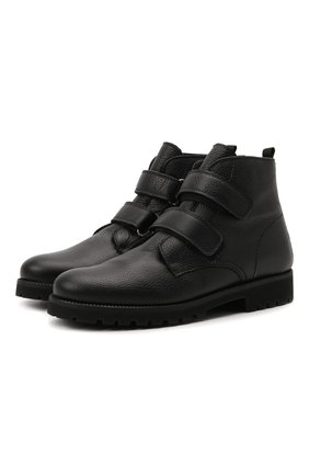 Детские кожаные ботинки BEBERLIS черного цвета, арт. 21550/28-30 | Фото 1 (Материал утеплителя: Натуральный мех; Материал внешний: Кожа)