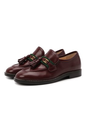 Детские кожаные лоферы GUCCI бордового цвета по цене 45950 руб., арт. 662190/1PKE0 | Фото 1 Детские кожаные лоферы GUCCI бордового цвета, арт. 662190/1PKE0 | Фото 1 (Материал внутренний: Натуральная кожа; Мальчики Кросс-КТ: лоферы)