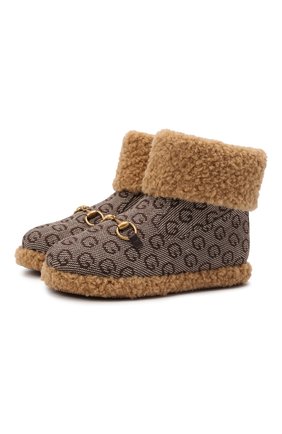 Детские шерстяные ботинки GUCCI коричневого цвета по цене 43500 руб., арт. 666273/2KU90 | Фото 1 Детские шерстяные ботинки GUCCI коричневого цвета, арт. 666273/2KU90 | Фото 1 (Материал внутренний: Текстиль; Материал внешний: Шерсть)