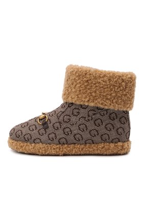 Детские шерстяные ботинки GUCCI коричневого цвета по цене 43500 руб., арт. 666273/2KU90 | Фото 2 Детские шерстяные ботинки GUCCI коричневого цвета, арт. 666273/2KU90 | Фото 2 (Материал внутренний: Текстиль; Материал внешний: Шерсть)