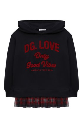 Детский хлопковое худи DOLCE & GABBANA темно-синего цвета по цене 25150 руб., арт. L5JW4X/G7AX6/2-6 | Фото 1 Детский хлопковое худи DOLCE & GABBANA темно-синего цвета, арт. L5JW4X/G7AX6/2-6 | Фото 1 (Рукава: Длинные; Материал внешний: Хлопок; Материал подклада: Хлопок; Девочки Кросс-КТ: Толстовка-одежда; Ростовка одежда: 2 года | 92 см, 3 года | 98 см, 4 года | 104 см, 5 лет | 110 см, 6 лет | 116 см)