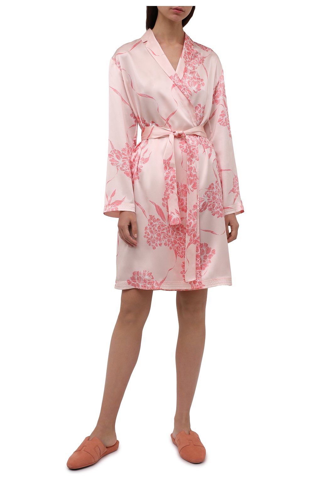 Женский шелковый халат LA PERLA розового цвета, арт. 0020293/C1 | Фото 2 (Материал внешний: Шелк)