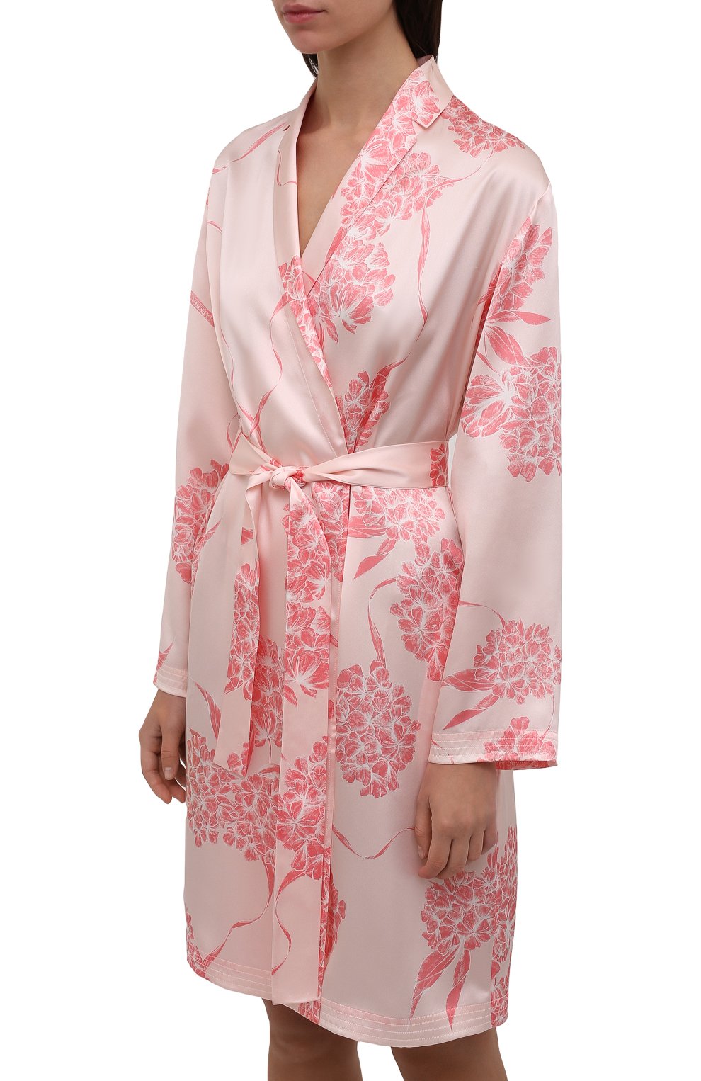 Женский шелковый халат LA PERLA розового цвета, арт. 0020293/C1 | Фото 3 (Материал внешний: Шелк)