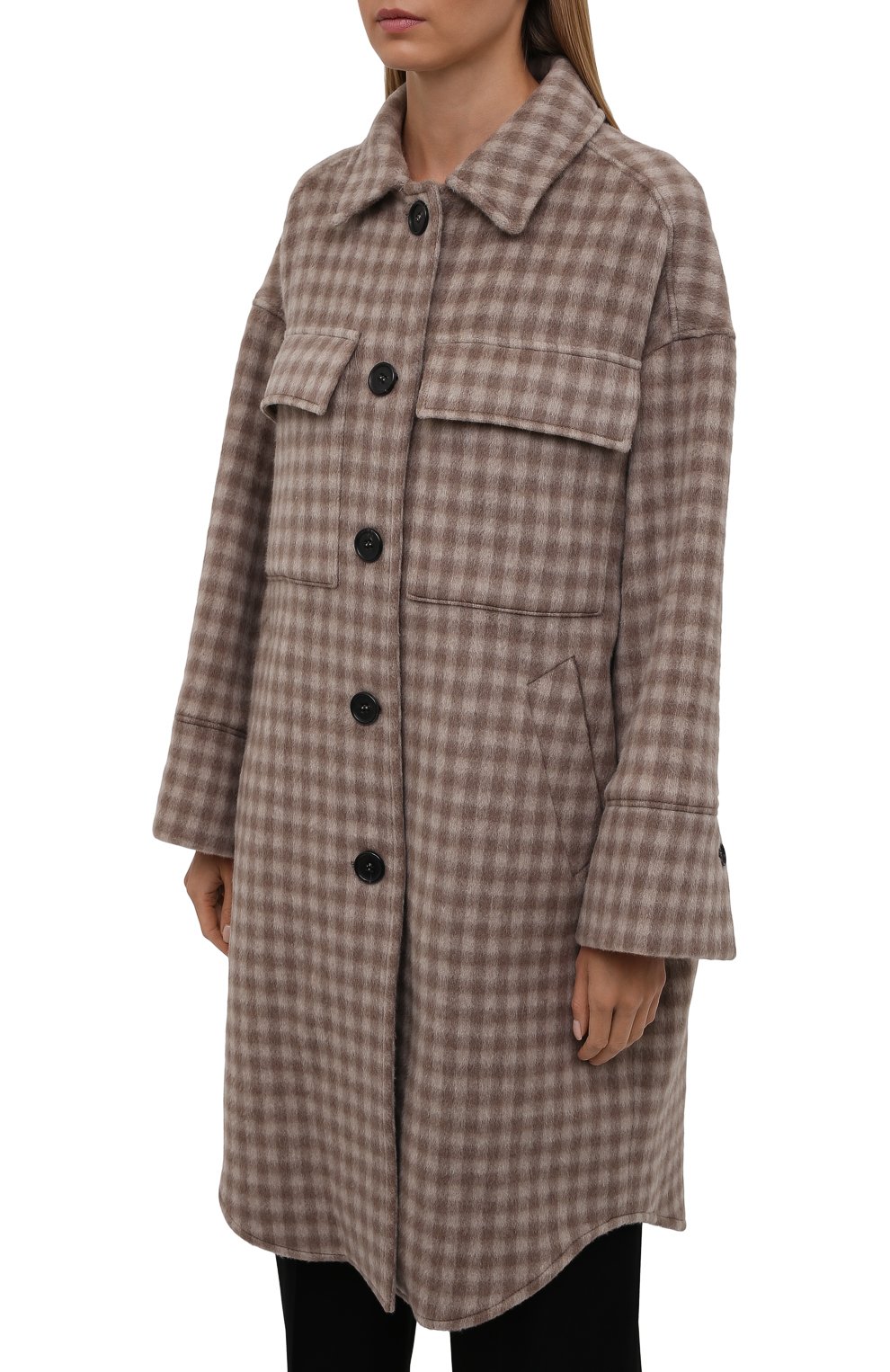 Женское шерстяное пальто WINDSOR бежевого цвета, арт. 52 DM512 10012278 | Фото 3 (Материал внешний: Шерсть; Рукава: Длинные; Длина (верхняя одежда): До колена; 1-2-бортные: Однобортные; Стили: Кэжуэл)
