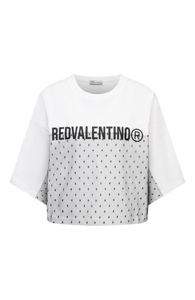 Женская хлопковая футболка REDVALENTINO белого цвета по цене 23950 руб., арт. WR0MG12C/68D | Фото 1 Женская хлопковая футболка REDVALENTINO белого цвета, арт. WR0MG12C/68D | Фото 1 (Рукава: Короткие; Материал внешний: Хлопок; Длина (для топов): Стандартные; Стили: Спорт-шик; Принт: С принтом; Женское Кросс-КТ: Футболка-одежда)