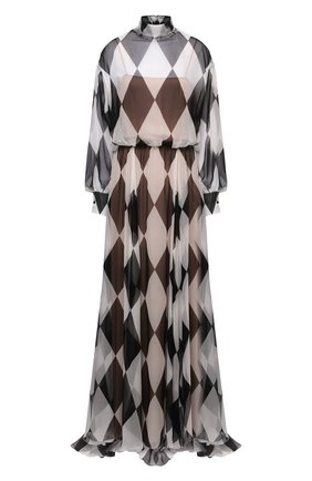 Женское шелковое платье VALENTINO черно-белого цвета по цене 578000 руб., арт. WB0VDCE06QS | Фото 1 Женское шелковое платье VALENTINO черно-белого цвета, арт. WB0VDCE06QS | Фото 1 (Длина Ж (юбки, платья, шорты): Макси; Рукава: Длинные; Материал подклада: Вискоза; Материал внешний: Шелк; Стили: Романтичный; Случай: Вечерний; Женское Кросс-КТ: Платье-одежда)