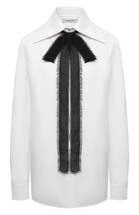 Женская хлопковая блузка VALENTINO белого цвета, арт. WB0AB2X65A6 | Фото 1 (Материал внешний: Хлопок; Длина (для топов): Удлиненные; Рукава: Длинные; Стили: Классический; Принт: Без принта; Женское Кросс-КТ: Блуза-одежда)