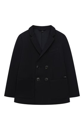 Детский хлопковый пиджак EMPORIO ARMANI темно-синего цвета по цене 25350 руб., арт. 6K4GJ2/1JHSZ | Фото 1 Детский хлопковый пиджак EMPORIO ARMANI темно-синего цвета, арт. 6K4GJ2/1JHSZ | Фото 1 (Рукава: Длинные; Материал внешний: Хлопок; Материал подклада: Синтетический материал; Кросс-КТ: пиджак; Ростовка одежда: 10 - 11 лет | 140 - 146см, 13 - 15 лет | 158 см, 16 лет | 164 см, 4 года | 104 см, 5 лет | 110 см, 6 лет | 116 см, 7 лет | 122 см, 8 лет | 128 см)