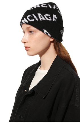 Женская шерстяная шапка BALENCIAGA черного цвета, арт. 659679/T1567 | Фото 2 (Материал: Шерсть, Текстиль)