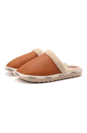 Женского кожаные домашние туфли woody CHLOÉ коричневого цвета по цене 41500 руб., арт. CHC21A487S8 | Фото 1 Женского кожаные домашние туфли woody CHLOÉ коричневого цвета, арт. CHC21A487S8 | Фото 1 (Материал утеплителя: Натуральный мех; Подошва: Платформа)