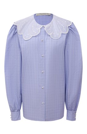 Женская хлопковая блузка ALESSANDRA RICH голубого цвета, арт. FAB2658-F3389 | Фото 1 (Материал внешний: Хлопок; Рукава: Длинные; Длина (для топов): Стандартные; Стили: Романтичный; Принт: Клетка; Женское Кросс-КТ: Блуза-одежда)