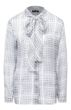 Женская шелковая блузка EMPORIO ARMANI белого цвета, арт. BNC13T/B2507 | Фото 1 (Рукава: Длинные; Материал внешний: Шелк; Длина (для топов): Стандартные; Стили: Кэжуэл; Принт: С принтом; Женское Кросс-КТ: Блуза-одежда)