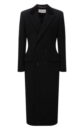 Женское шерстяное пальто SAINT LAURENT черного цвета по цене 248000 руб., арт. 661315/Y5B58 | Фото 1 Женское шерстяное пальто SAINT LAURENT черного цвета, арт. 661315/Y5B58 | Фото 1 (Материал подклада: Купро; Длина (верхняя одежда): Длинные; Материал внешний: Шерсть; Рукава: Длинные; Стили: Гламурный; 1-2-бортные: Двубортные)