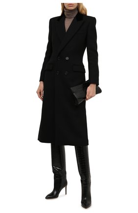 Женское шерстяное пальто SAINT LAURENT черного цвета по цене 248000 руб., арт. 661315/Y5B58 | Фото 2 Женское шерстяное пальто SAINT LAURENT черного цвета, арт. 661315/Y5B58 | Фото 2 (Материал подклада: Купро; Длина (верхняя одежда): Длинные; Материал внешний: Шерсть; Рукава: Длинные; Стили: Гламурный; 1-2-бортные: Двубортные)