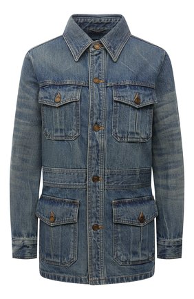 Женская джинсовая куртка SAINT LAURENT голубого цвета, арт. 659616/Y863C | Фото 1 (Материал внешний: Хлопок, Деним; Длина (верхняя одежда): Короткие; Рукава: Длинные; Стили: Кэжуэл; Кросс-КТ: Деним, Куртка)