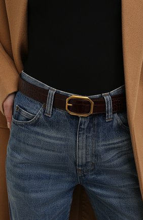 Женский кожаный ремень SAINT LAURENT темно-бордового цвета, арт. 669889/27U0W | Фото 2 (Аксессуары: Аксессуары)