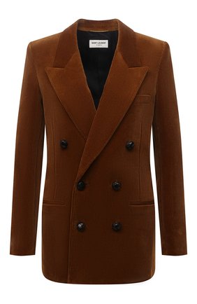 Женский вельветовый жакет SAINT LAURENT коричневого цвета по цене 238500 руб., арт. 660934/Y107T | Фото 1 Женский вельветовый жакет SAINT LAURENT коричневого цвета, арт. 660934/Y107T | Фото 1 (Рукава: Длинные; Материал внешний: Хлопок; Длина (для топов): Удлиненные; Материал подклада: Шелк; Стили: Гламурный; Случай: Повседневный; Женское Кросс-КТ: Жакет-одежда; 1-2-бортные: Двубортные)