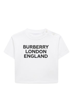 Детский хлопковая футболка BURBERRY белого цвета, арт. 8028819 | Фото 1 (Материал внешний: Хлопок; Рукава: Короткие; Ростовка одежда: 12 мес | 80 см, 18 мес | 86 см, 24 мес | 92 см, 6 мес | 68 см)