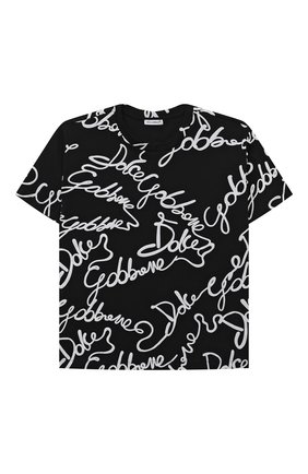 Детская хлопковая футболка DOLCE & GABBANA черно-белого цвета по цене 18350 руб., арт. L4JTDM/G7A9X/8-14 | Фото 1 Детская хлопковая футболка DOLCE & GABBANA черно-белого цвета, арт. L4JTDM/G7A9X/8-14 | Фото 1 (Рукава: Короткие; Материал внешний: Хлопок; Ростовка одежда: 10 - 11 лет | 140 - 146см, 12 лет | 152 см, 8 лет | 128 см)