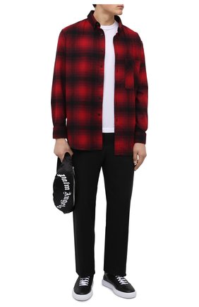 Мужская рубашка SAINT LAURENT красного цвета по цене 52850 руб., арт. 666863/Y22LA | Фото 2 Мужская рубашка SAINT LAURENT красного цвета, арт. 666863/Y22LA | Фото 2 (Длина (для топов): Стандартные; Материал внешний: Шерсть, Синтетический материал; Рукава: Длинные; Случай: Повседневный; Принт: Клетка; Манжеты: На пуговицах; Воротник: Button down; Стили: Гранж)