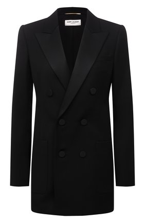 Женский шерстяной жакет SAINT LAURENT черного цвета по цене 209500 руб., арт. 665488/Y512W | Фото 1 Женский шерстяной жакет SAINT LAURENT черного цвета, арт. 665488/Y512W | Фото 1 (Материал подклада: Шелк; Материал внешний: Шерсть; Рукава: Длинные; Длина (для топов): Удлиненные; Женское Кросс-КТ: Жакет-одежда; 1-2-бортные: Двубортные; Стили: Кэжуэл; Случай: Повседневный)