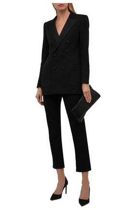 Женский шерстяной жакет SAINT LAURENT черного цвета по цене 209500 руб., арт. 665488/Y512W | Фото 2 Женский шерстяной жакет SAINT LAURENT черного цвета, арт. 665488/Y512W | Фото 2 (Материал подклада: Шелк; Материал внешний: Шерсть; Рукава: Длинные; Длина (для топов): Удлиненные; Женское Кросс-КТ: Жакет-одежда; 1-2-бортные: Двубортные; Стили: Кэжуэл; Случай: Повседневный)