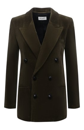 Женский вельветовый жакет SAINT LAURENT хаки цвета по цене 238500 руб., арт. 660934/Y107T | Фото 1 Женский вельветовый жакет SAINT LAURENT хаки цвета, арт. 660934/Y107T | Фото 1 (Материал подклада: Шелк; Материал внешний: Хлопок; Женское Кросс-КТ: Жакет-одежда; 1-2-бортные: Двубортные; Стили: Кэжуэл; Случай: Повседневный; Рукава: Длинные; Длина (для топов): Стандартные, Удлиненные)