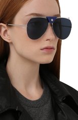 Женские солнцезащитные очки ALEXANDER MCQUEEN синего цвета, арт. AM0316S 004 | Фото 2 (Кросс-КТ: С/з-унисекс; Тип очков: С/з; Материал: Металл; Очки форма: Авиаторы; Оптика Гендер: оптика-унисекс)