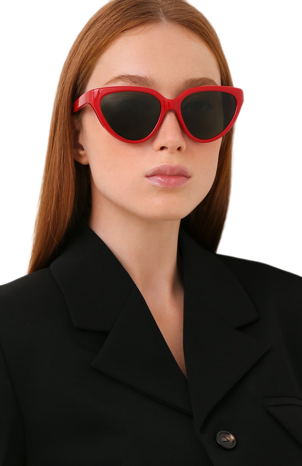 Женские солнцезащитные очки BALENCIAGA красного цвета, арт. BB0149S 004 | Фото 2 (Материал: Пластик; Тип очков: С/з; Оптика Гендер: оптика-женское; Очки форма: Cat-eye)