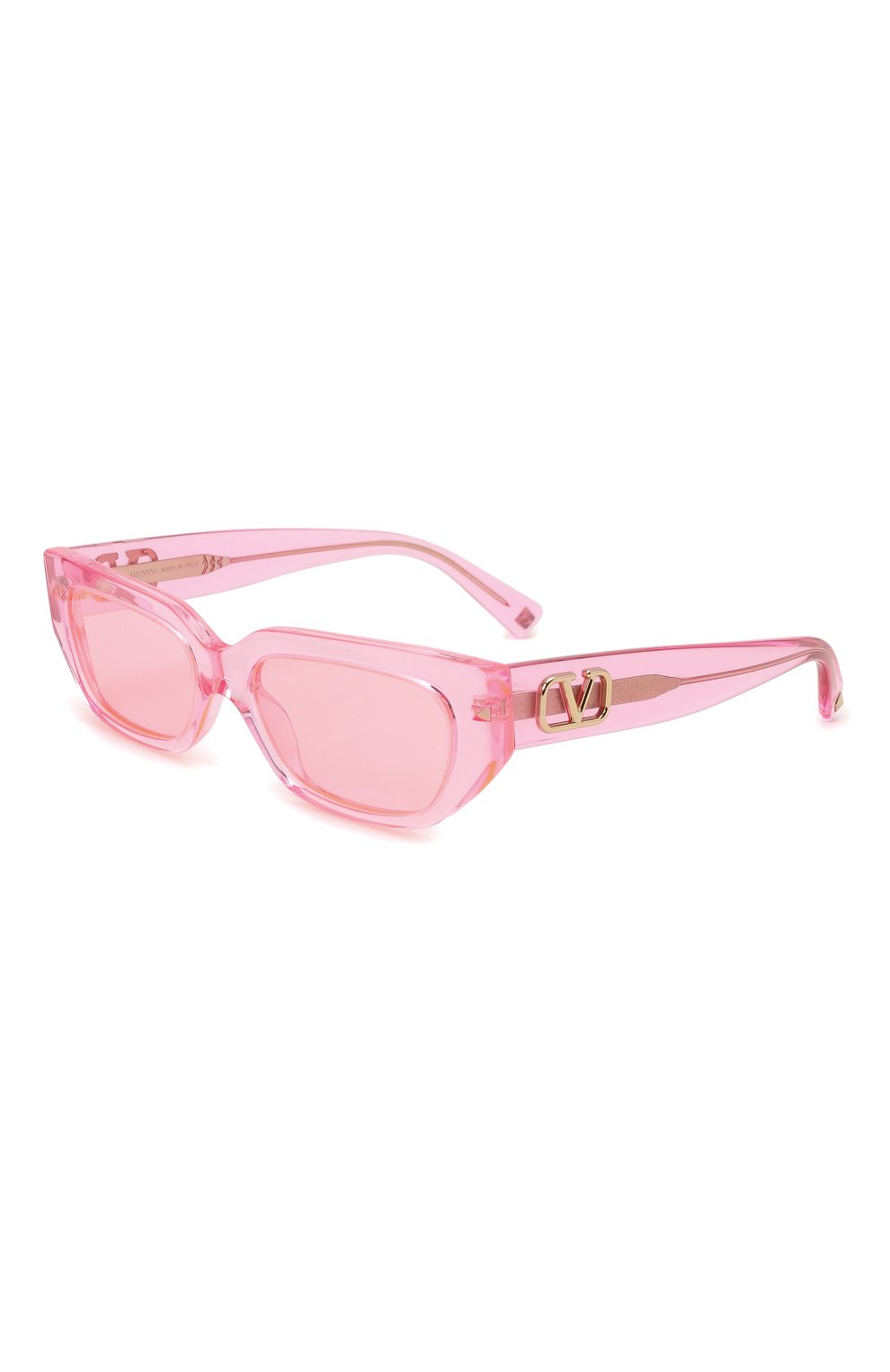 Женские солнцезащитные очки VALENTINO светло-розового цвета, арт. 4080-5162U9 | Фото 1 (Материал: Пластик; Тип очков: С/з; Оптика Гендер: оптика-женское; Очки форма: Узкие)