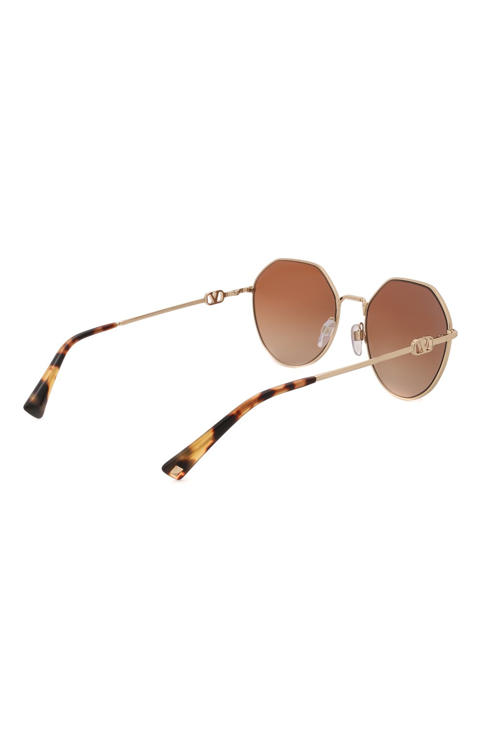 Женские солнцезащитные очки VALENTINO коричневого цвета, арт. 2043-300313 | Фото 4 (Тип очков: С/з; Материал: Металл; Оптика Гендер: оптика-женское; Очки форма: Круглые)