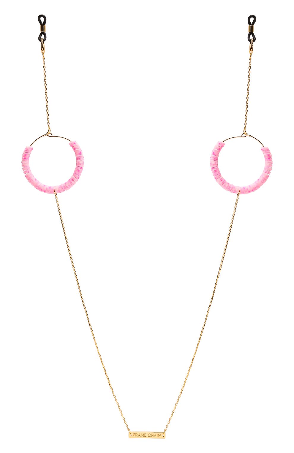 Женские цепочка для очков FRAME CHAIN розового цвета, арт. CANDY P0P BABY PINK IN YELL0W G0LD | Фото 1 (Тип очков: Цепочка; Оптика Гендер: оптика-женское)