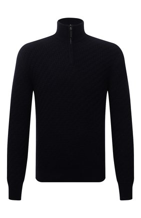Мужской кашемировый свитер BRIONI темно-синего цвета, арт. UMS70L/01K62 | Фото 1 (Материал внешний: Шерсть, Кашемир; Рукава: Длинные; Длина (для топов): Стандартные; Мужское Кросс-КТ: Свитер-одежда; Принт: Без принта; Стили: Классический)