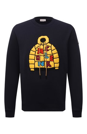 Мужской хлопковый свитшот MONCLER темно-синего цвета по цене 47400 руб., арт. G2-091-8G000-50-899FL | Фото 1 Мужской хлопковый свитшот MONCLER темно-синего цвета, арт. G2-091-8G000-50-899FL | Фото 1 (Материал внешний: Хлопок; Рукава: Длинные; Длина (для топов): Стандартные; Мужское Кросс-КТ: свитшот-одежда; Принт: С принтом; Стили: Спорт-шик)