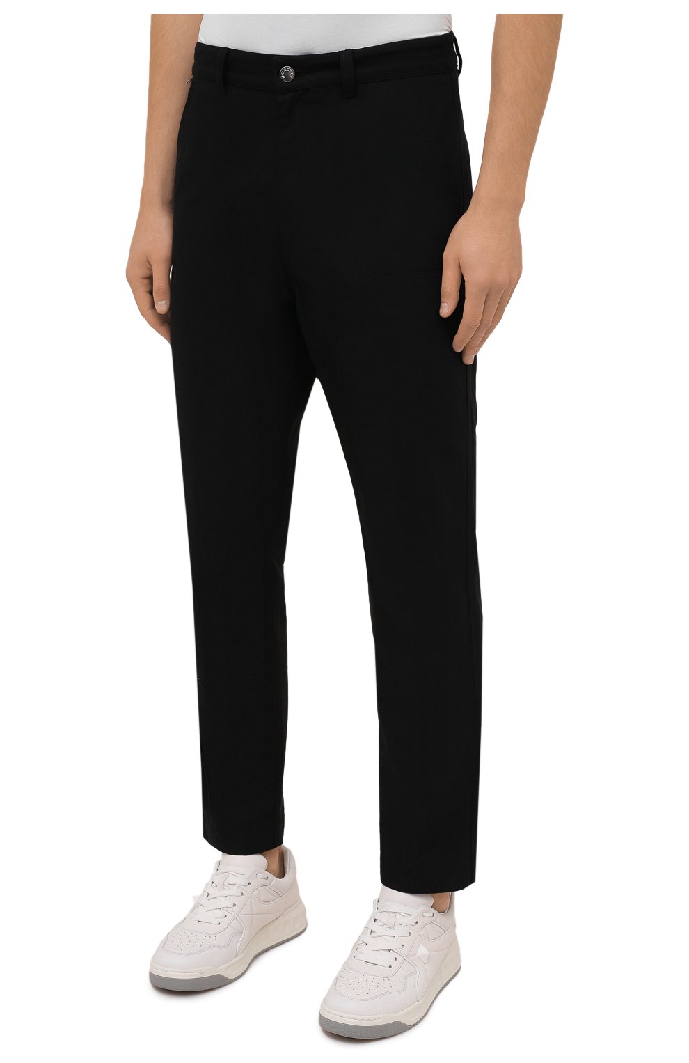 Мужские хлопковые брюки MONCLER черного цвета, арт. G2-091-2A000-11-595D0 | Фото 3 (Длина (брюки, джинсы): Стандартные; Случай: Повседневный; Материал внешний: Хлопок; Стили: Кэжуэл)