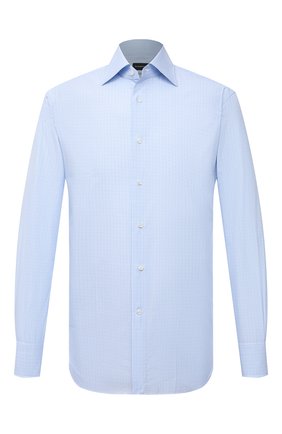 Мужская хлопковая сорочка ERMENEGILDO ZEGNA голубого цвета по цене 32350 руб., арт. 201201/9RS0GS | Фото 1 Мужская хлопковая сорочка ERMENEGILDO ZEGNA голубого цвета, арт. 201201/9RS0GS | Фото 1 (Рукава: Длинные; Длина (для топов): Стандартные; Материал внешний: Хлопок; Случай: Формальный; Принт: Клетка; Рубашки М: Regular Fit; Манжеты: На пуговицах; Стили: Классический; Воротник: Акула)