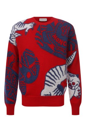 Мужской шерстяной свитер MONCLER красного цвета по цене 59900 руб., арт. G2-091-9C000-22-M1257 | Фото 1 Мужской шерстяной свитер MONCLER красного цвета, арт. G2-091-9C000-22-M1257 | Фото 1 (Материал внешний: Шерсть; Рукава: Длинные; Длина (для топов): Стандартные; Мужское Кросс-КТ: Свитер-одежда; Принт: С принтом; Стили: Гранж)