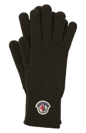 Мужские шерстяные перчатки MONCLER хаки цвета, арт. G2-091-3A000-03-A9342 | Фото 1 (Материал: Шерсть, Текстиль; Кросс-КТ: Трикотаж)