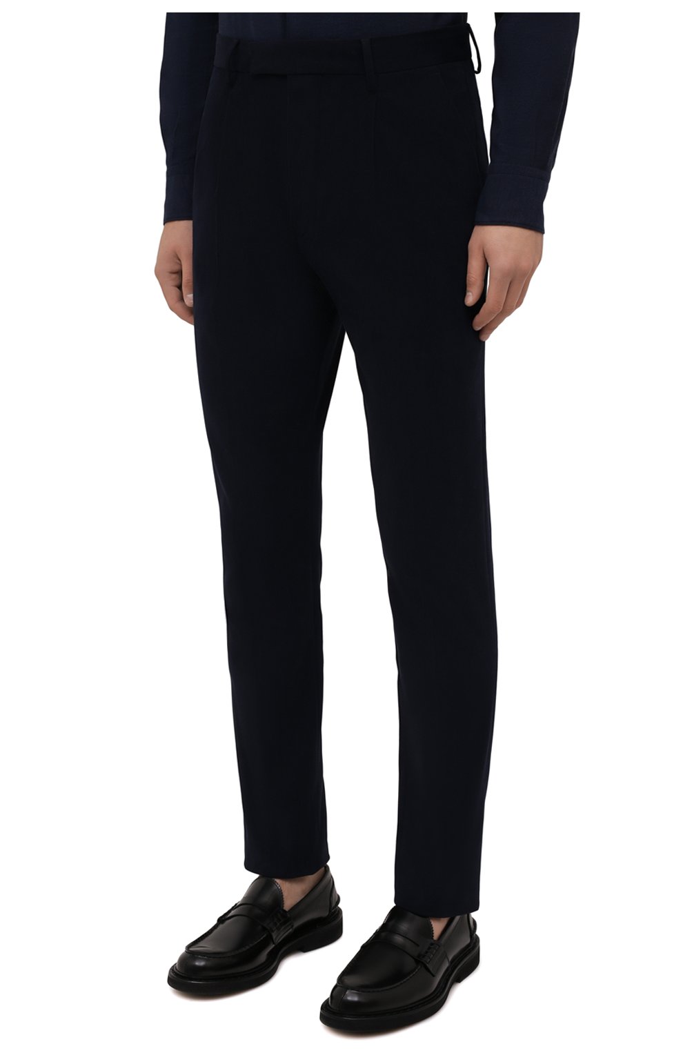 Мужские хлопковые брюки ERMENEGILDO ZEGNA темно-синего цвета, арт. UVI14/TP24 | Фото 3 (Длина (брюки, джинсы): Стандартные; Материал внешний: Хлопок; Стили: Классический; Случай: Формальный)